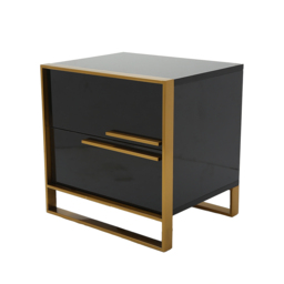 Cylina Modern 2 Drawers Black Lacquer Bedside Table in Gold - thumbnail 5