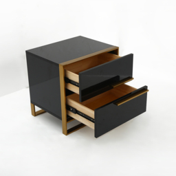 Cylina Modern 2 Drawers Black Lacquer Bedside Table in Gold - thumbnail 9