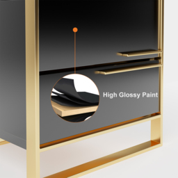 Cylina Modern 2 Drawers Black Lacquer Bedside Table in Gold - thumbnail 6