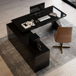 L Shaped Large Executive Office Desk with Drawers & Cabinet Black Office Furniture Left Hand (1800mm) - thumbnail 7