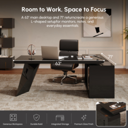 L Shaped Large Executive Office Desk with Drawers & Cabinet Black Office Furniture Left Hand (1800mm) - thumbnail 7