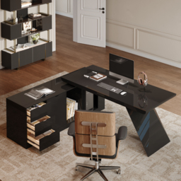 L Shaped Large Executive Office Desk with Drawers & Cabinet Black Office Furniture Left Hand (1800mm) - thumbnail 6