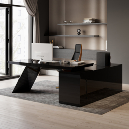 L Shaped Large Executive Office Desk with Drawers & Cabinet Black Office Furniture Left Hand (1800mm) - thumbnail 4