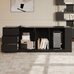 L Shaped Large Executive Office Desk with Drawers & Cabinet Black Office Furniture Left Hand (1800mm) - thumbnail 7