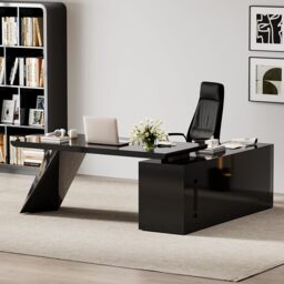 L Shaped Large Executive Office Desk with Drawers & Cabinet Black Office Furniture Left Hand (1800mm) - thumbnail 2