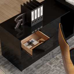 L Shaped Large Executive Office Desk with Drawers & Cabinet Black Office Furniture Left Hand (1800mm) - thumbnail 6