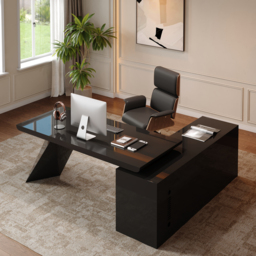L Shaped Large Executive Office Desk with Drawers & Cabinet Black Office Furniture Left Hand (1800mm) - thumbnail 3