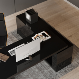 L Shaped Large Executive Office Desk with Drawers & Cabinet Black Office Furniture Left Hand (1800mm) - thumbnail 8