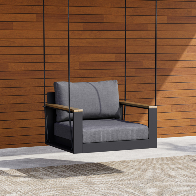 Tevara Solid Wood Garden Hanging Chair Sofa Porch Swing Bench in Grey Cushion & Pillow Included - image 1
