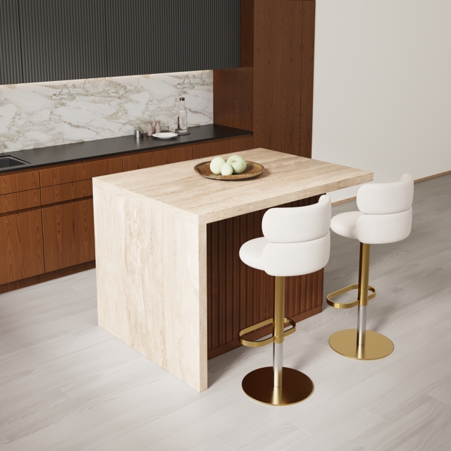 1270mm Modern Kitchen Island Walnut Laminate & 2 Counter Stools Set Storage Cabinet - image 1