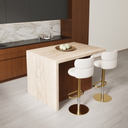 1270mm Modern Kitchen Island Walnut Laminate & 2 Counter Stools Set Storage Cabinet - thumbnail 1