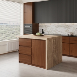 1270mm Modern Kitchen Island Walnut Laminate & 2 Counter Stools Set Storage Cabinet - thumbnail 5