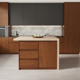 1270mm Modern Kitchen Island Walnut Laminate & 2 Counter Stools Set Storage Cabinet - thumbnail 6