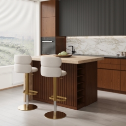 1270mm Modern Kitchen Island Walnut Laminate & 2 Counter Stools Set Storage Cabinet - thumbnail 2