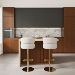 1270mm Modern Kitchen Island Walnut Laminate & 2 Counter Stools Set Storage Cabinet - thumbnail 4