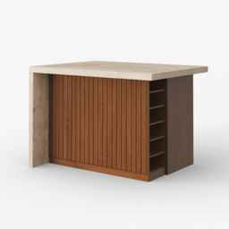 1270mm Modern Kitchen Island Walnut Laminate & 2 Counter Stools Set Storage Cabinet - thumbnail 7