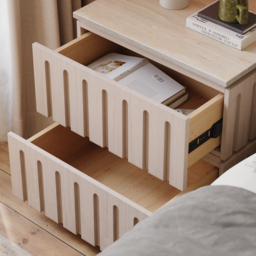 Ash Wood 2-Drawer Nightstand with Faux Travertine Top Set of 2 - thumbnail 6