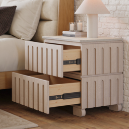 Ash Wood 2-Drawer Nightstand with Faux Travertine Top Set of 2 - thumbnail 5