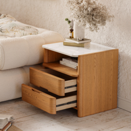 Modern Sintered Stone Top Nightstand with Drawers & Shelf Set of 2 - thumbnail 8