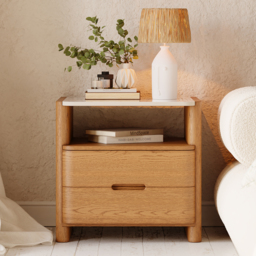 Modern Sintered Stone Top Nightstand with Drawers & Shelf Set of 2 - thumbnail 2