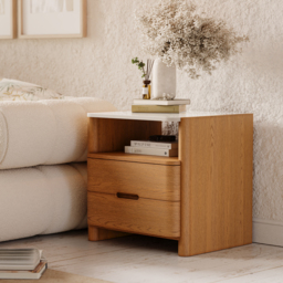 Modern Sintered Stone Top Nightstand with Drawers & Shelf Set of 2 - thumbnail 7