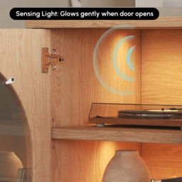 Arune Mid Century Modern Natural TV Stand with LED Lights and Arched Glass Cabinet Doors - thumbnail 7