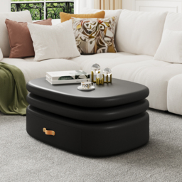 3-Tiered Modern Oval Black Pebbles Rotating Coffee Table with Storage - thumbnail 5