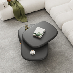 3-Tiered Modern Oval Black Pebbles Rotating Coffee Table with Storage - thumbnail 2