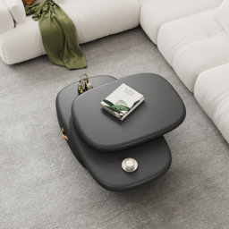 3-Tiered Modern Oval Black Pebbles Rotating Coffee Table with Storage - thumbnail 3