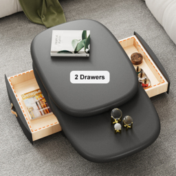 3-Tiered Modern Oval Black Pebbles Rotating Coffee Table with Storage - thumbnail 9