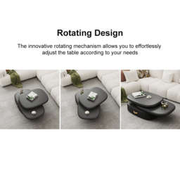 3-Tiered Modern Oval Black Pebbles Rotating Coffee Table with Storage - thumbnail 8