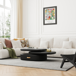 3-Tiered Modern Oval Black Pebbles Rotating Coffee Table with Storage - thumbnail 6