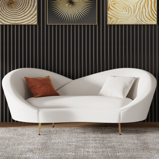 235 cm Modern White Velvet Upholstered Large 3-Seater Curved Sofa - image 1
