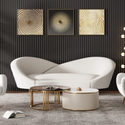 2360mm Modern White Velvet Upholstered Large 3-Seater Curved Sofa - thumbnail 2