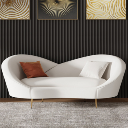 2360mm Modern White Velvet Upholstered Large 3-Seater Curved Sofa - thumbnail 1