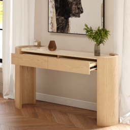 "Japandi 60"" Oval Sintered Stone Console Table With 2 Drawers" - thumbnail 4