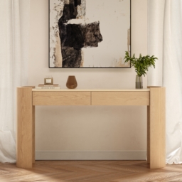 "Japandi 60"" Oval Sintered Stone Console Table With 2 Drawers" - thumbnail 2