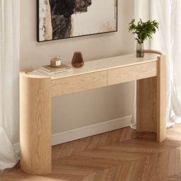 "Japandi 60"" Oval Sintered Stone Console Table With 2 Drawers" - thumbnail 3