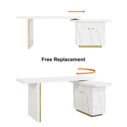 2235mm Modern White L-Shape Writing Desk with Side Cabinet Wood Office Desk Gold Finish - thumbnail 8