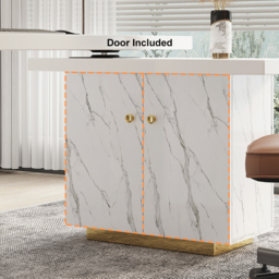 2235mm Modern White L-Shape Writing Desk with Side Cabinet Wood Office Desk Gold Finish - thumbnail 9