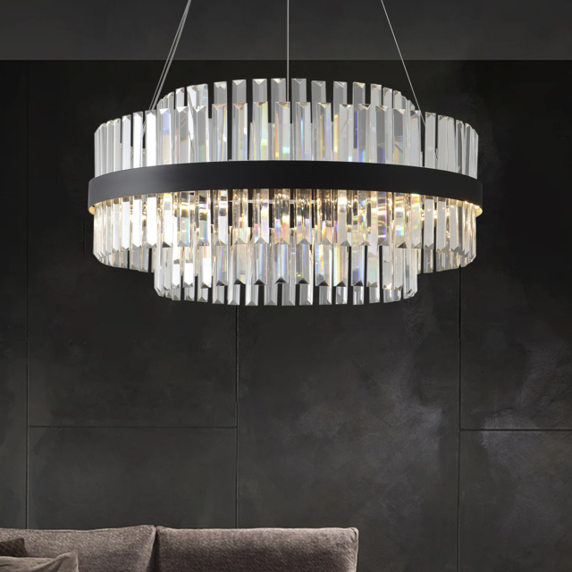 Fixedo Modern Tiered Crystal LED Chandelier in Black Light - image 1