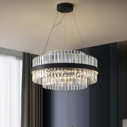Fixedo Modern Tiered Crystal LED Chandelier in Black Light - thumbnail 3