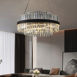 Fixedo Modern Tiered Crystal LED Chandelier in Black Light - thumbnail 6