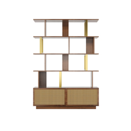 5-Tier Walnut Bookshelf with 2 Drawers Wooden Bookcase in Gold (165 cm High) - thumbnail 9