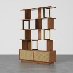 5-Tier Walnut Bookshelf with 2 Drawers Wooden Bookcase in Gold (165 cm High) - thumbnail 7