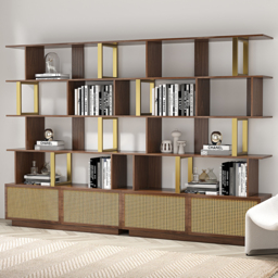 5-Tier Walnut Bookshelf with 2 Drawers Wooden Bookcase in Gold (165 cm High) - thumbnail 5
