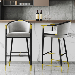 Cranis Modern Bar Height Bar Stool with Arms in Grey Upholstery Velvet - thumbnail 1
