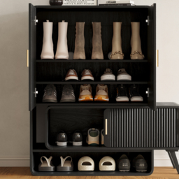 Ash Wood Shoe Rack for Entryway in Black Shoe Storage Cabinet for Closet - thumbnail 8