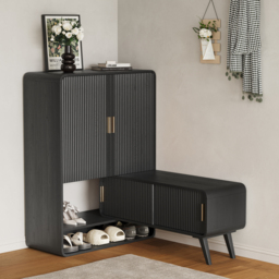 Ash Wood Shoe Rack for Entryway in Black Shoe Storage Cabinet for Closet - thumbnail 9