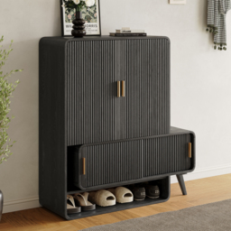 Ash Wood Shoe Rack for Entryway in Black Shoe Storage Cabinet for Closet - thumbnail 7